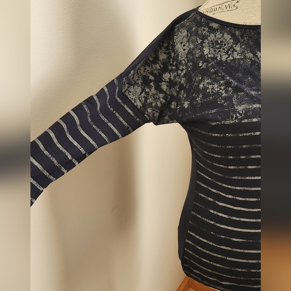 ESPRIT navy and grey 3/4 sleeve boat neck top in size S - Picture 9 of 9